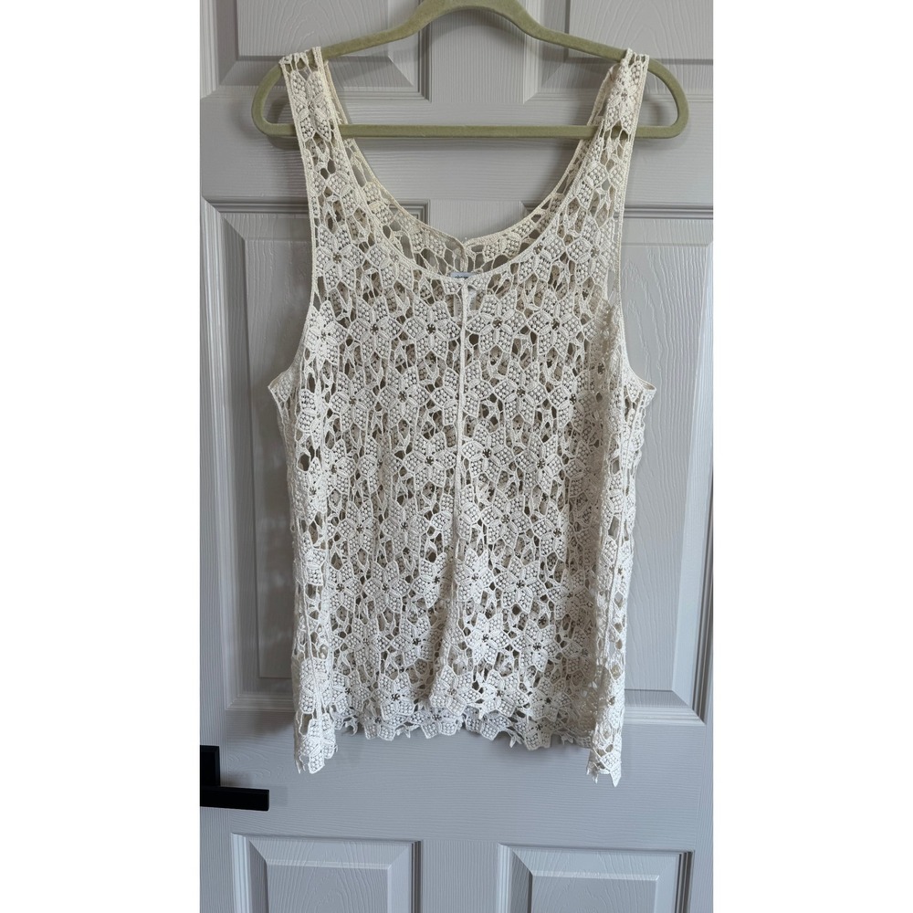 Charming Charlie Tank Top Womens M Cream Crochet Boho Open Knit Floral Cotton